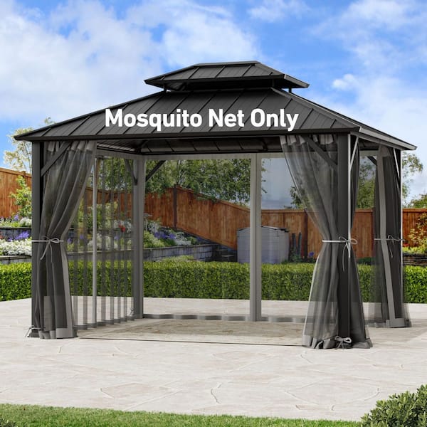 COVERED OUTDOOR OUTDOOR LIVING SPACES Ultra Series 10 ft. x 12 ft. Gazebo Replacement Mosquito Netting, Grey
