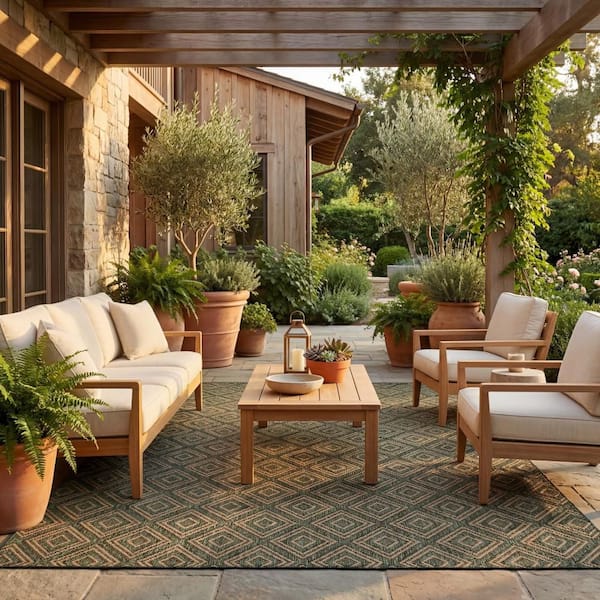 Sorisse Diamond Green 6.7 X 9 ft. Outdoor Area Rug