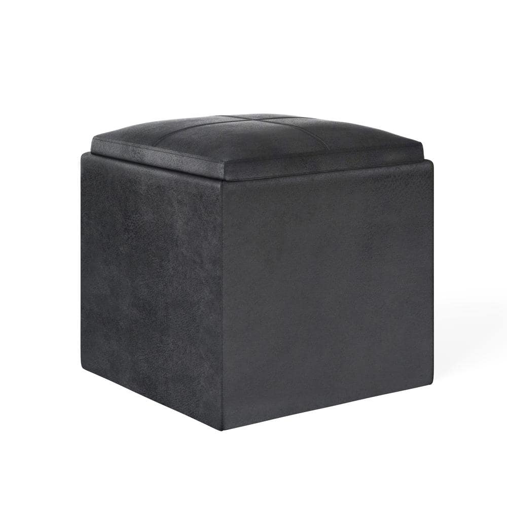 Simpli Home Rockwood 18 in. Square Cube Storage Ottoman with Tray