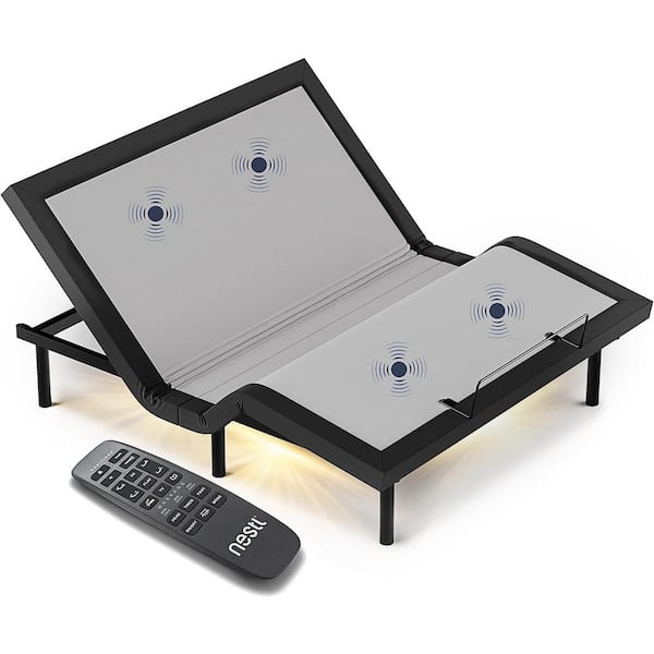 HEARTH & HARBOR California King Black Luxury Adjustable Bed Base, Wireless Remote, Head/Foot Massage, LED Lighting and Dual USB Ports
