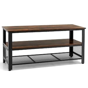 3-Tier Industrial TV Stand Entertainment Media Center Console w/Metal Mesh Shelf Rustic Brown