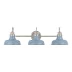 Elmcroft 29 in. 3-Light Brushed Nickel Farmhouse Vanity with Slate Blue Metal Shades