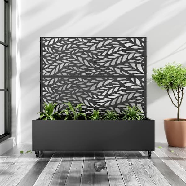Dovelina Large 47 in. x 47 in. Black Metal Raised Garden Bed Planter Box with Trellis and Caster