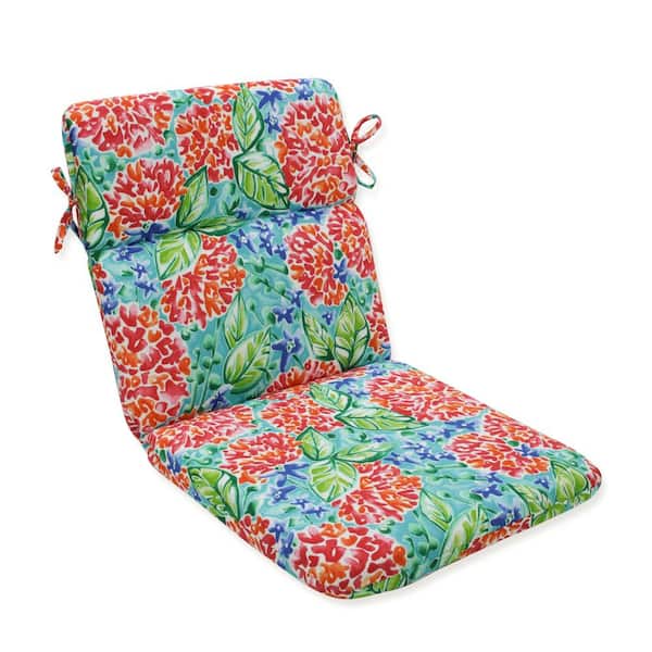 Pillow Perfect Bright Floral 21 in. W x 3 in. H Deep Seat, 1-Piece Chair Cushion with Round Corners in Pink/Blue Garden Blooms