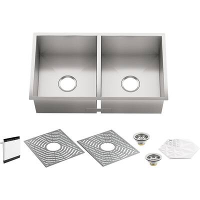 KOHLER Ludington Undermount Stainless Steel 32 in. Double Bowl Kitchen Sink Kit with Included Accessories