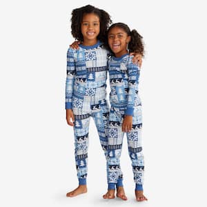 The Company Store Company Cotton Organic Family Snug Fit Fair Isle Kids  14/16 Blue Pajama Set 60017 - The Home Depot