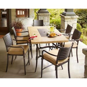 Madison 7-Piece Patio High Dining Set with Textured Golden Wheat Cushions-DISCONTINUED