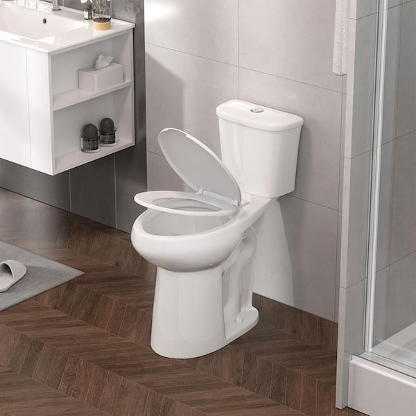 2-Piece Tall Toilet 0.8/1.28 GPF Dual Flush Elongated Toilet for Elderly, Pregnant, Disabled and Tall People in White