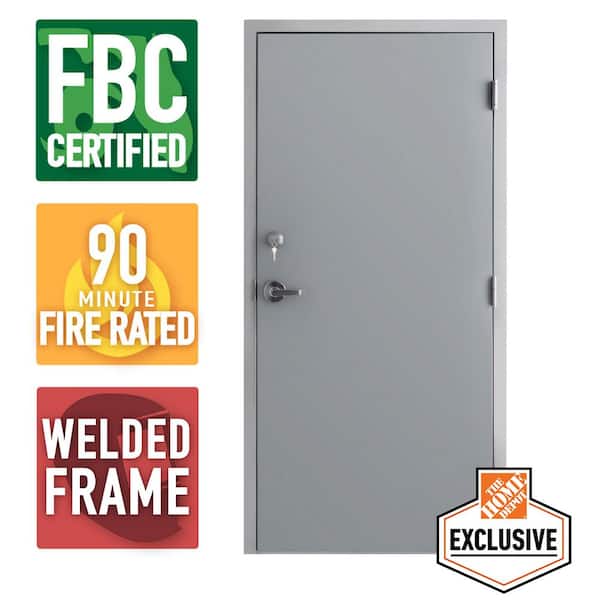 Armor Door Storm Series 36 in. x 80 in. Galvanneal Finish Left-Hand Steel Commercial Door, 90 Minute Fire Rating, FBC Approved