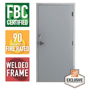 Storm Series 36 in. x 84 in. Galvanneal Finish Left-Hand Steel Commercial Door, 90 Minute Fire Rating, FBC Approved