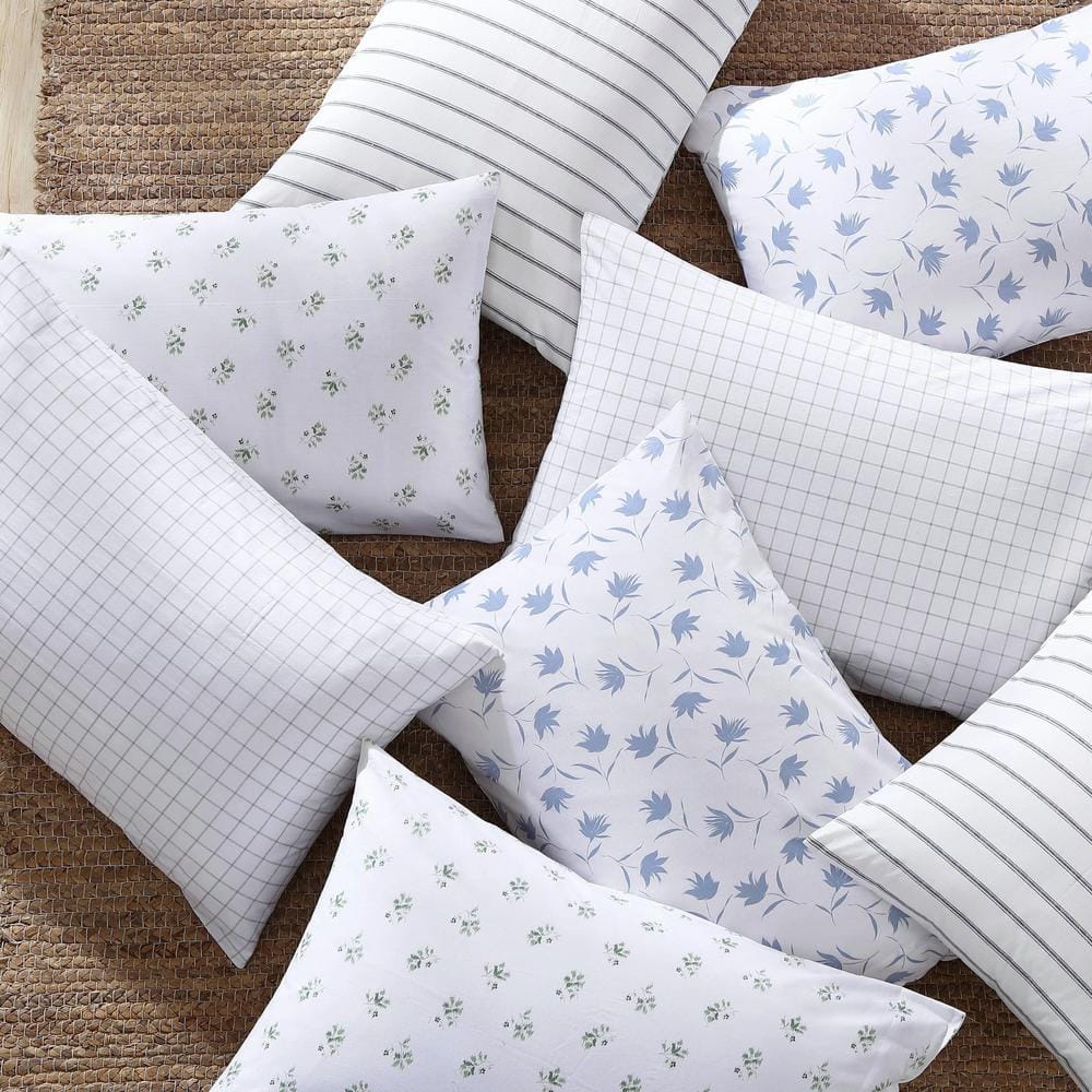 King Blue Floral Cotton Percale Sheet Set