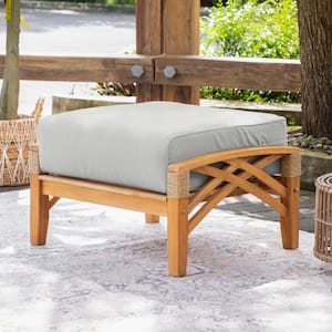 Carmel Natural Teak Wood Outdoor Ottoman with Oyster Cushion