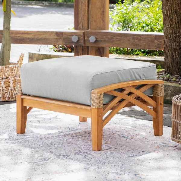 Cambridge Casual Carmel Natural Teak Wood Outdoor Ottoman with Oyster Cushion