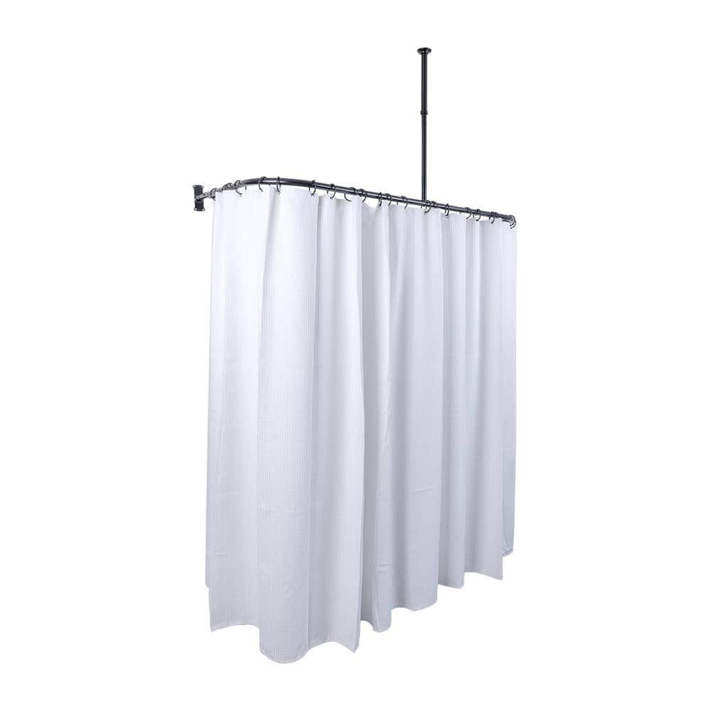 60 in. Matte Black Rustproof Aluminum D-Shaped Ceiling Mounted Shower Rod with White Liner
