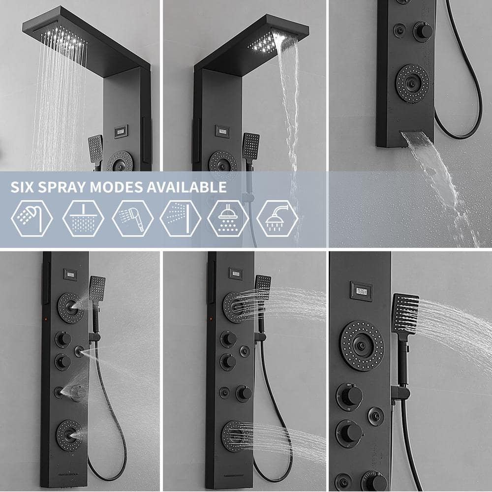 Matte Black 47'' Shower Panel System with LED Light and Body Jets