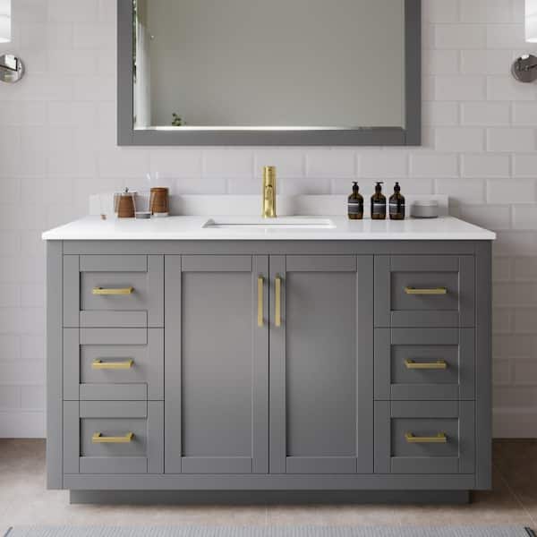 Wyndham Collection Miranda 54 in. W x 22 in. D x 33.75 in. H Single Bath Vanity in Dark Gray with White Cultured Marble Top