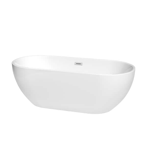 Wyndham Collection Brooklyn 67 in. Acrylic Flatbottom Bathtub in White with Polished Chrome Trim
