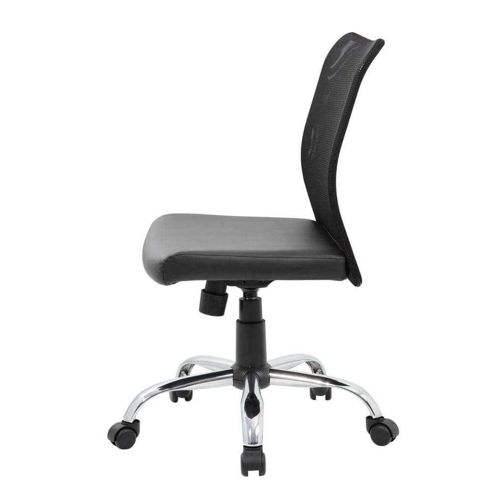 Black Mesh and Vinyl Swivel Task Chair with Chrome Base
