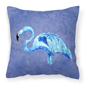 14 in. x 14 in. Multi-Color Lumbar Outdoor Throw Pillow Flamingo on Slate Blue Canvas