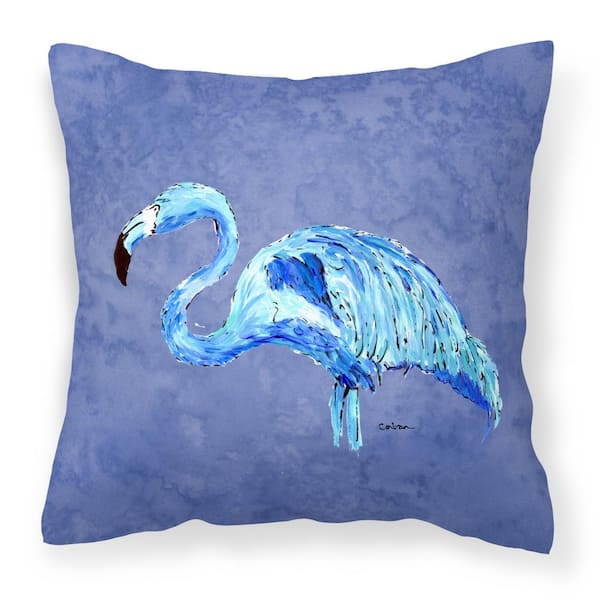 Caroline's Treasures 14 in. x 14 in. Multi-Color Lumbar Outdoor Throw Pillow Flamingo on Slate Blue Canvas