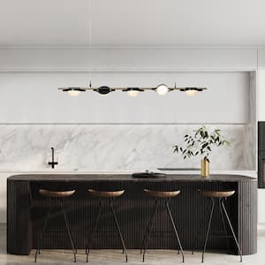 Ptolomaeus 5-Light Dimmable Integrated LED Plating Brass and Black Linear Island Chandelier Kitchen Dining Hanging Light