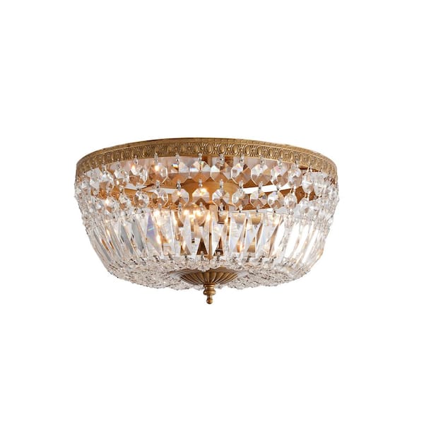 Jojospring Joy 11.8 in. W 3 Light Brushed Brass Basket Flush Mount