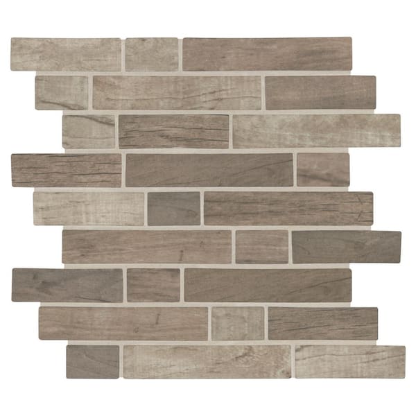 Driftwood Interlocking 12 in. x 12 in. Matte Glass Wood Look Mesh-Mounted Mosaic Wall Tile (14.55 sq. ft./Case)