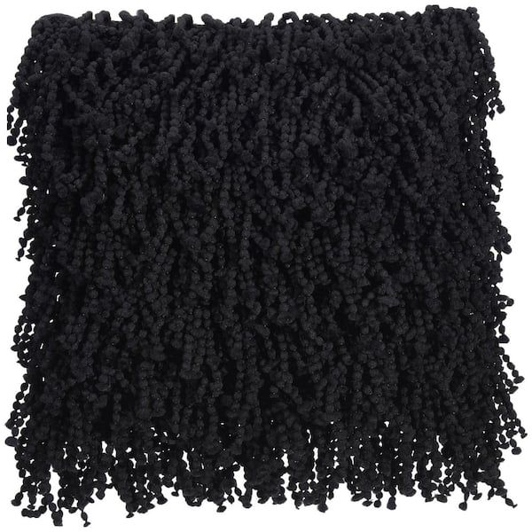 Mina Victory Shag Black Shag 20 in. x 20 in. Throw Pillow
