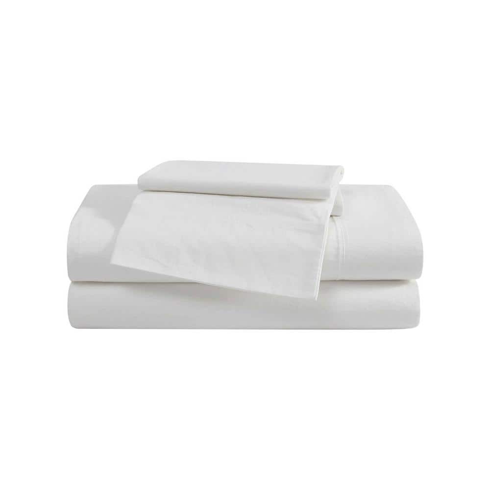 EB Peached Percale 3 Piece Off White Cotton Twin Sheet Set price history on PriceWatchPro
