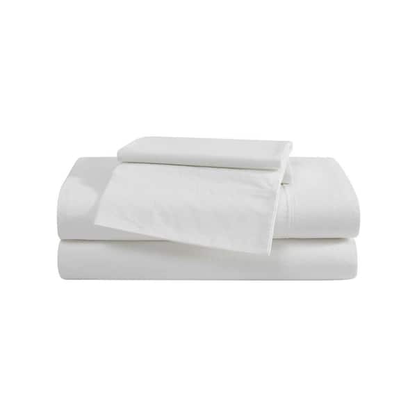 EB Peached Percale 4 Piece Off White Cotton Queen Sheet Set