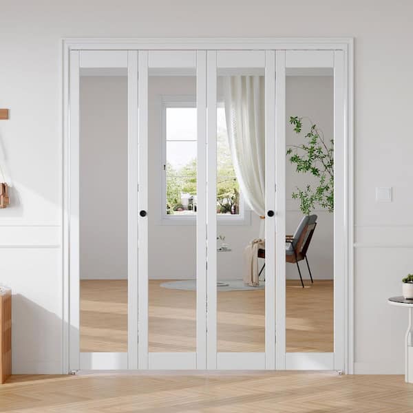 72 in. x 80 in. 1-Lite Mirrored Glass Solid Core White Finished MDF Bi-Fold Door with Hardware Kit