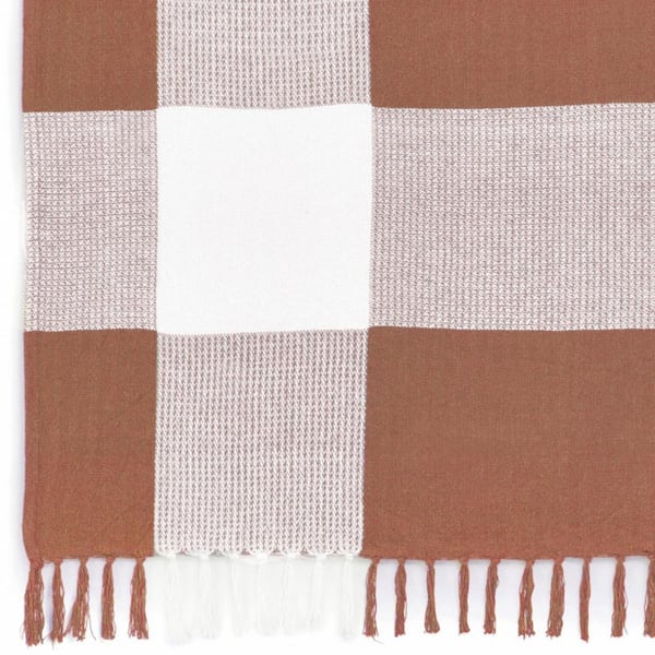 HomeRoots Charlie Brown and White Checked Cotton Throw Blanket