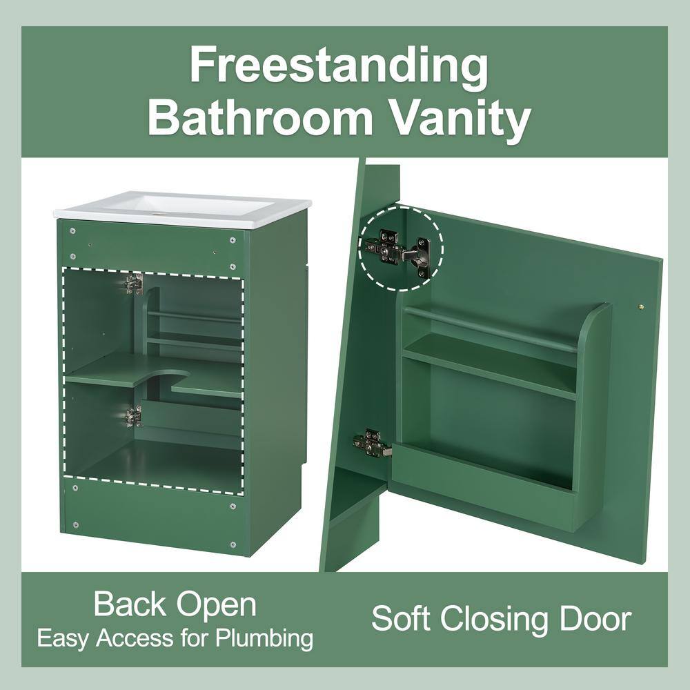 Green MDF Freestanding Bathroom Vanity with Ceramic Sink