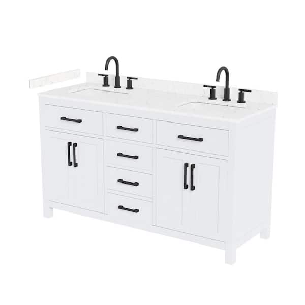 Beckett 60 in. Double Freestanding White Bath Vanity with Carrara Cultured Marble Top