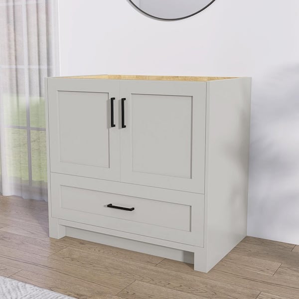NTQ 36 in. W x 21.5 in. D x 33.5 in. H Bath Vanity Cabinet without Top Bathroom Vanity Morden Solid Wood in Light Gray