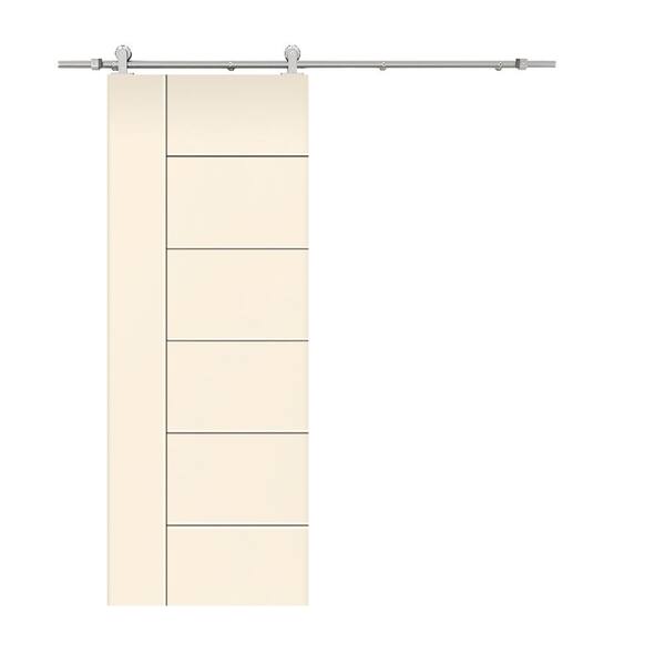 CALHOME Modern Classic 18 in. x 80 in. Beige Stained Composite MDF Paneled Sliding Barn Door with Hardware Kit