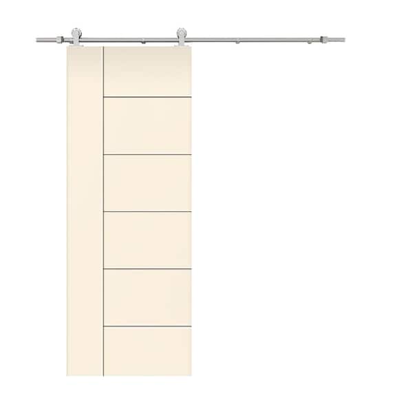 CALHOME Modern Classic 24 in. x 96 in. Beige Stained Composite MDF Paneled Sliding Barn Door with Hardware Kit