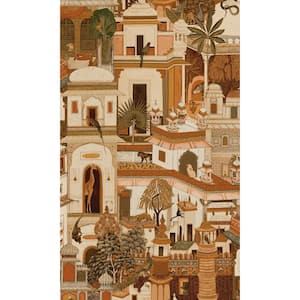 Orange Moroccan Inspired Architectural Design Non-Woven Paper Non-Pasted the Wall Double Roll Wallpaper