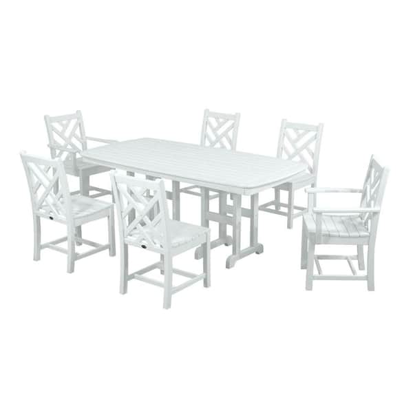 Polywood Chippendale White 7 Piece, Plastic Outdoor Patio Dining Sets