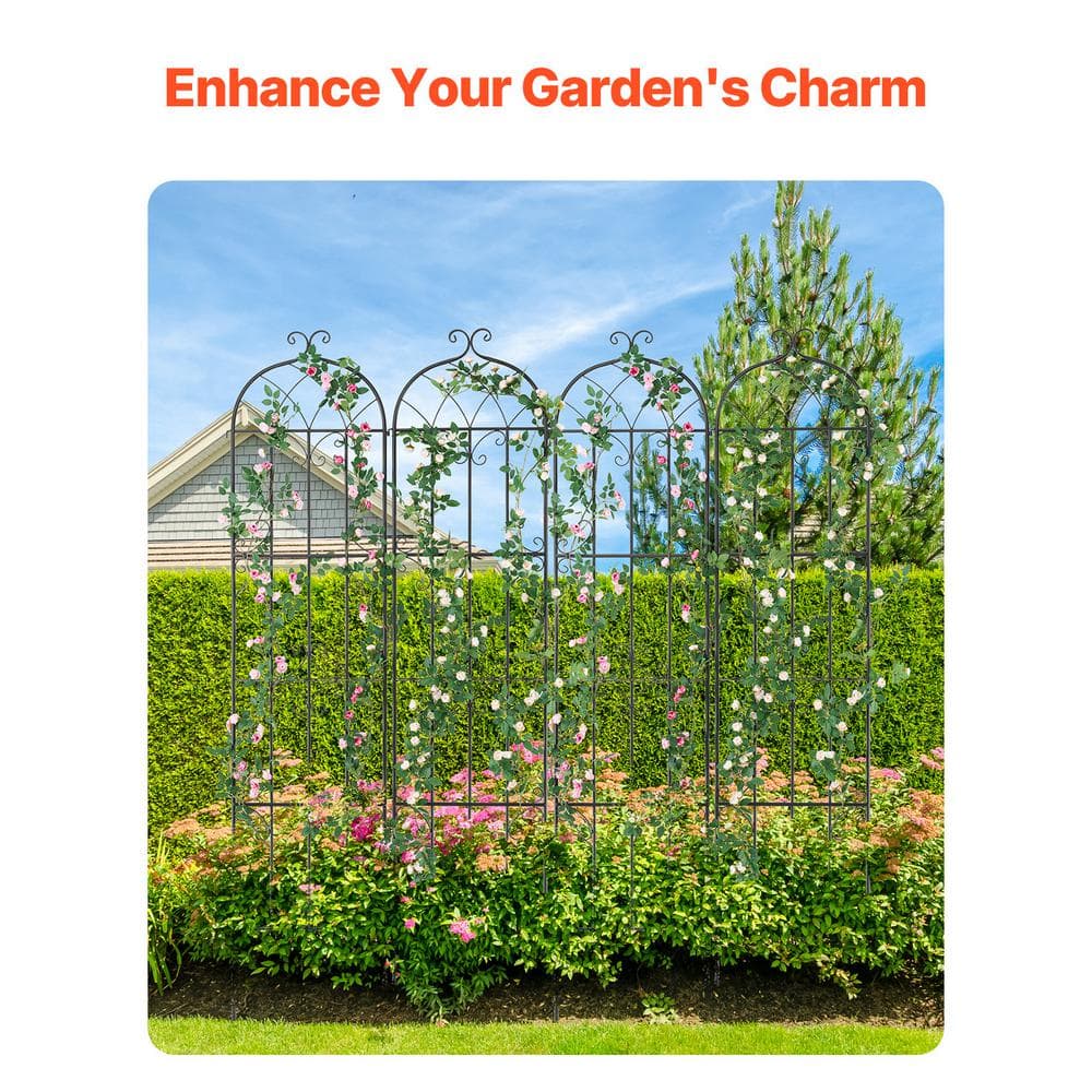 Black Powder-Coated Metal Garden Trellis Set for Climbing Plants