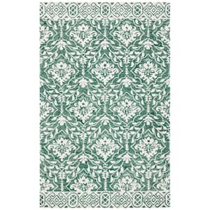 Dip Dye Dark Green/Ivory 5 ft. x 8 ft. Border Floral Medallion Area Rug