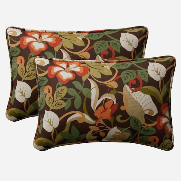 Pillow Perfect Floral Brown Rectangular Outdoor Lumbar Throw Pillow 2-Pack