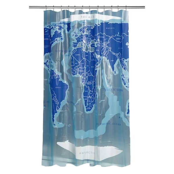 Croydex Shower Curtain in World Map Blue