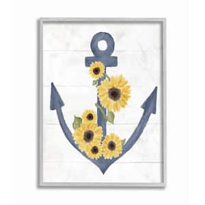 "Countryside Anchor with Sunflower Vine Floral Detail" by Daphne Polselli Framed Nature Wall Art Print 11 in. x 14 in.