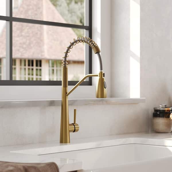 20 in. Height 360° Spout Swivel Spring Single Handle Pull Out Sprayer Faucet with Stainless Steel in Brushed Gold
