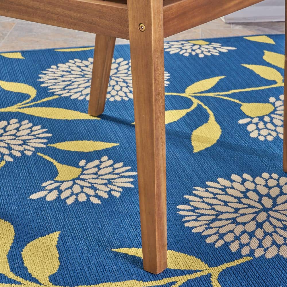 Teak and Acacia Dining Chairs with Green Cushions, Set of 2