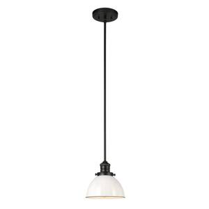 Savannah Farmhouse 8 in. Matte Black Pendant Light with White Shade (1-Light)