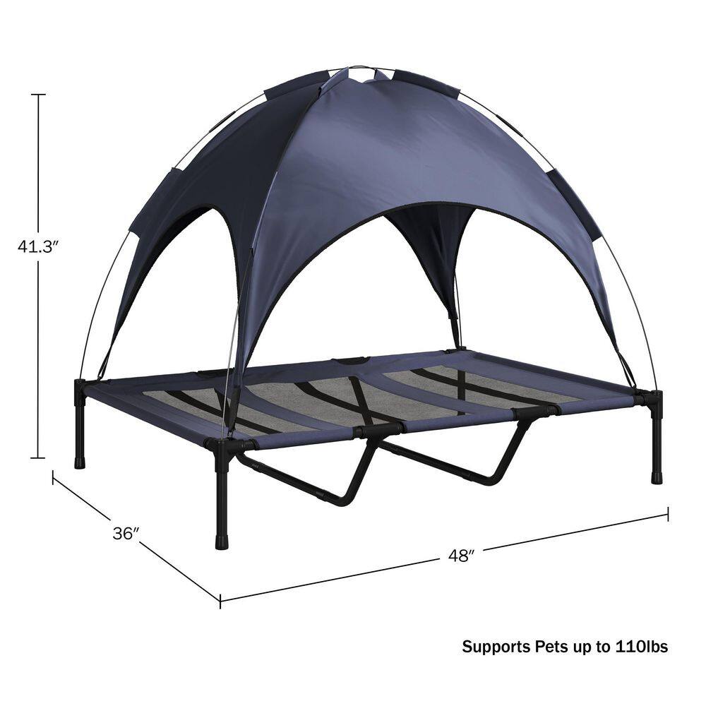 X-Large Navy Elevated Outdoor Dog Bed with Canopy