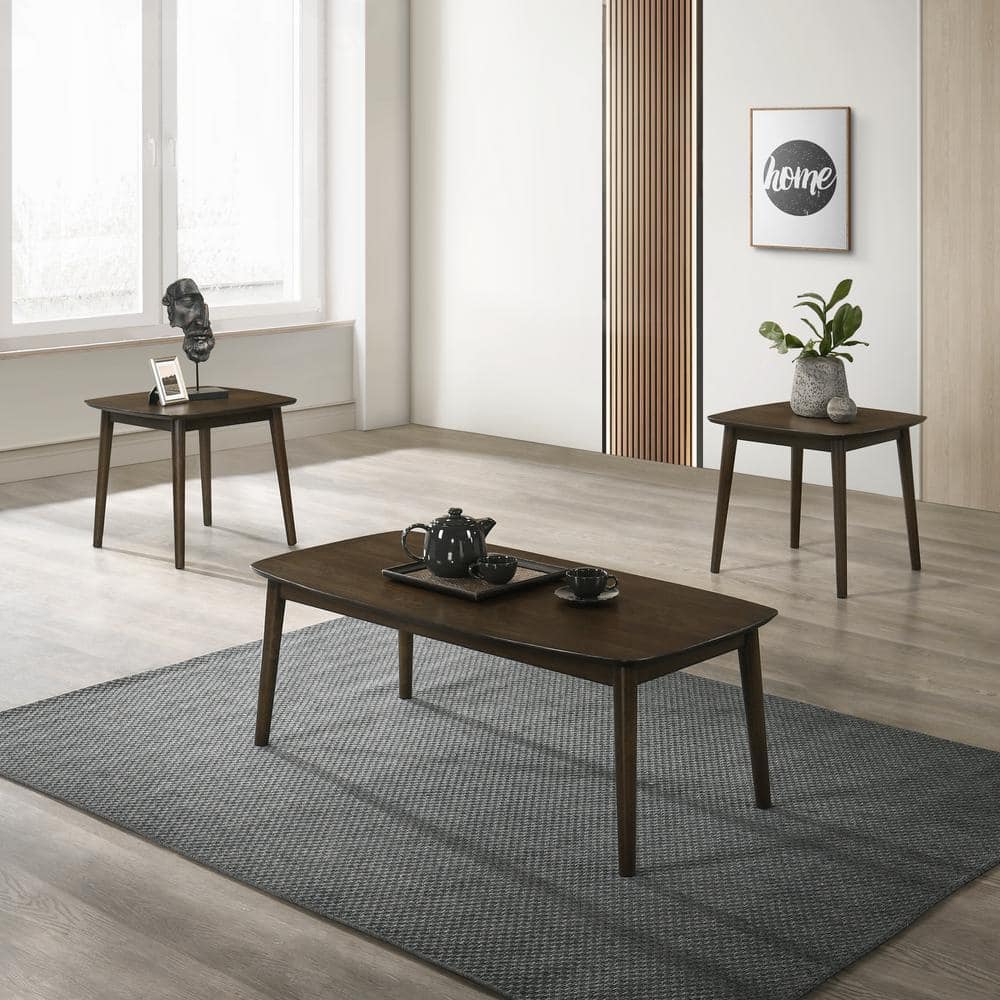 Felix Dark Walnut 3-Piece Rectangular Wood Coffee Table Set