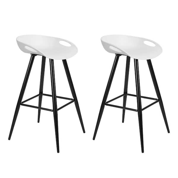 Homy Casa Fiyan 32.3 in. Black Metal Frame Low Back Retro Style Bar Stool with White PP Seat( Set of 2)